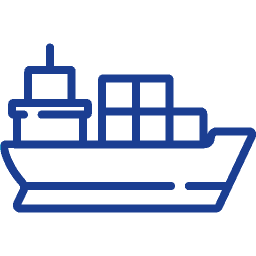 Ícono de barco de carga azul - Módulo de transporte marítimo